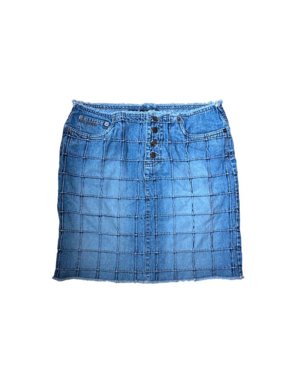 Vintage Y2K Ralph Lauren Windowpane Grid Denim Mini Skirt 6